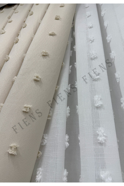 FİENS KREM PUFDY FON PERDE PONPON PÜSKÜLLÜ KETEN 1/3 Sık Ütüistemez Brocol Hediyeli Tercih Edilen (TEK)