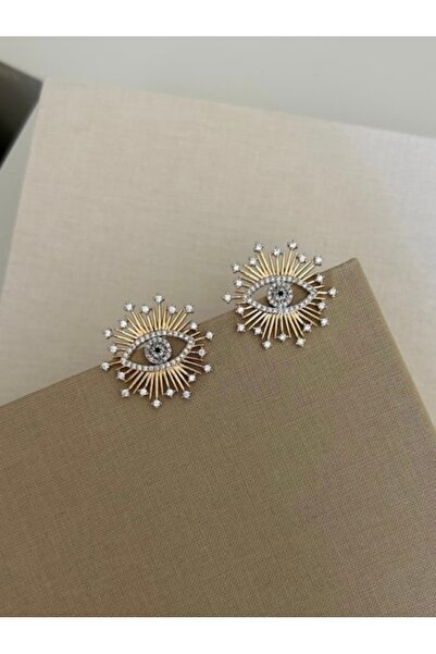 Aysire Takı Aksesuar Marka model göz kirpik taşlı gold tasarım küpe