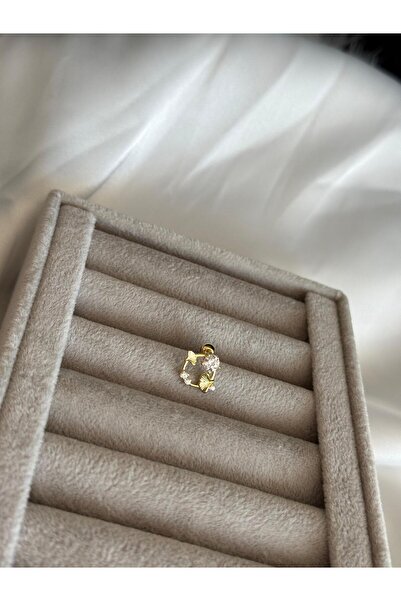 Jarse Jewelry 925 Ayar 14 Ayar Altın Kaplama Taş ve Yaprak Detaylı Tragus Helix Kıkırdak Conch Piercing