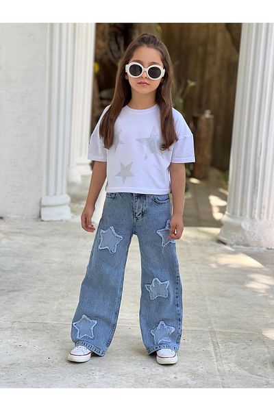 DUDOR KİDS Girl's Star Distressed Jeans (Jeans-Denim)
