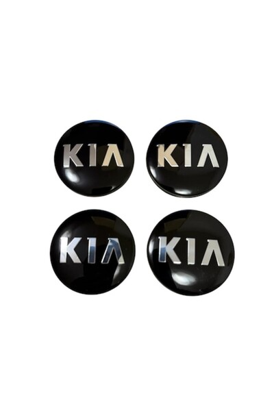 OEM Set of 4 58mm Wheel Center Caps, Kia, Black/Silver for Alloy Wheels