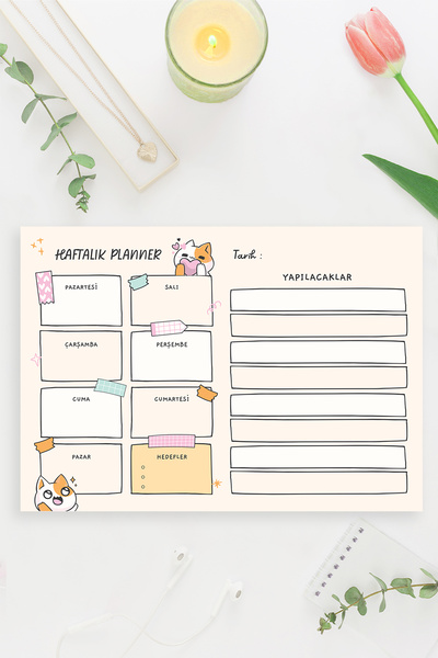 shop Cat Patterned 2-Piece Horizontal A4 & A5 Notepad, Memo Pad, Notepad, Check List, School Notebook, Planner