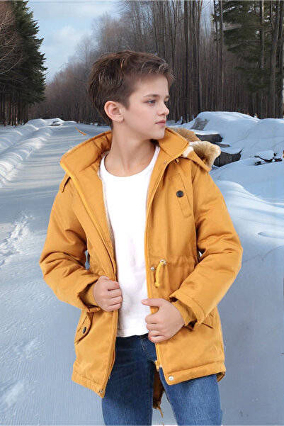 Joui Co Children's Waterproof Canvas Fabric Fur Winter Thick Coat - Durable and Machine Washable