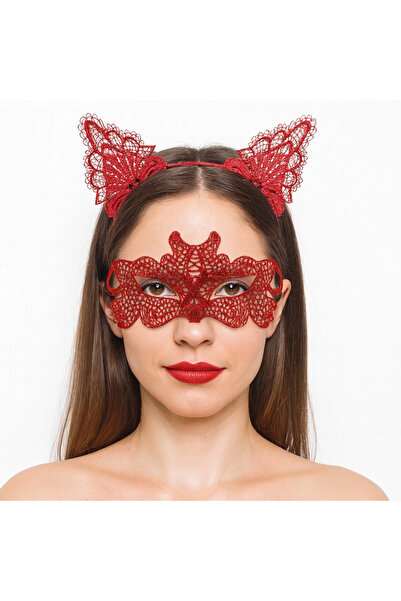 Twin Store Fire Red Lace Crown and Mask Set No 10 - Masquerade Special Occasi...