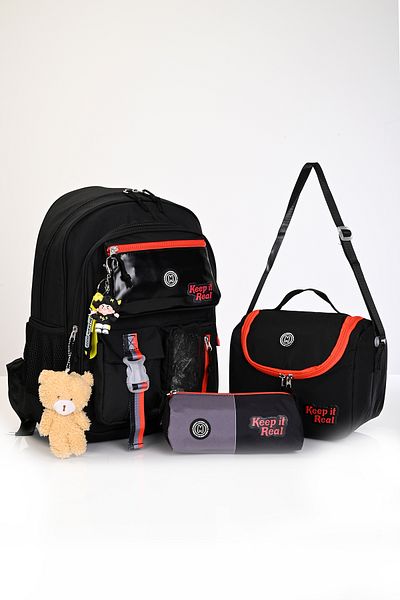 MUGGLE Mu-5941 Black Start School Bag Set 3 Pieces – Backpack, Lunchbox and Pen Holder