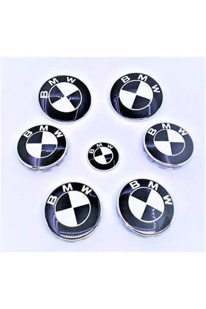 Aftermarket Set embleme BMW 7 piese, alb-negru, capotă/portbagaj 82 mm, capac...
