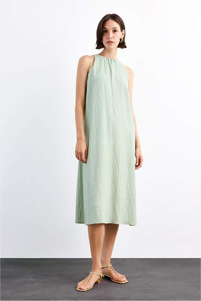 DeFacto Crinkle Fabric Sleeveless Midi Dress G0664Ax25Sm
