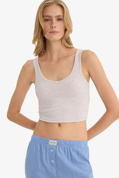 DeFacto V-Neck Rib Tank Top-Fall in Love G0071Ax25Hs