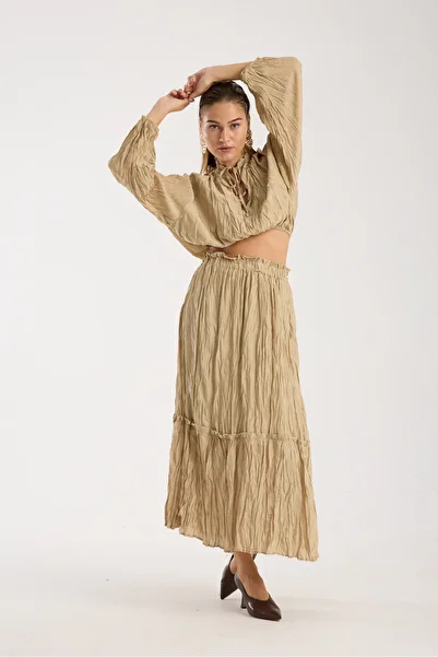 Swass Green Kraş Textured Skirt Blouse Set