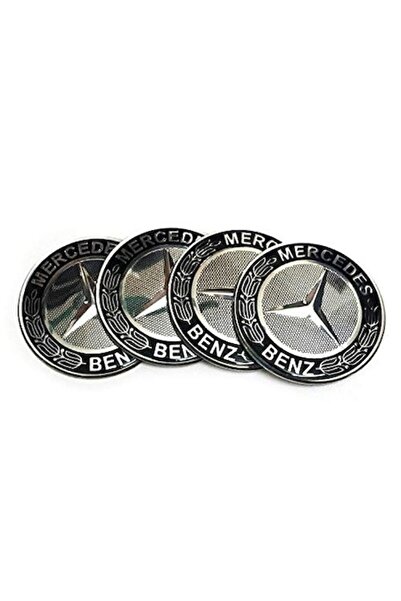BLACK Set 4 Stickere Mercedes din Tabla Autoadezive 56mm pentru Jante Aliaj