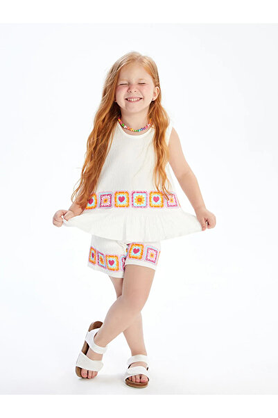 LC Waikiki Lcw Kidswhite Flower Girl's T-Shirt and Shorts 2-Pack