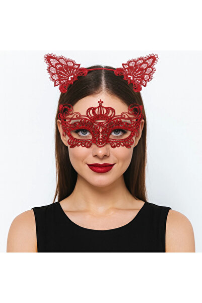 Twin Store Luxury Red Lace Crown Mask Set No 2 - Party, Prom, Costume Accessory