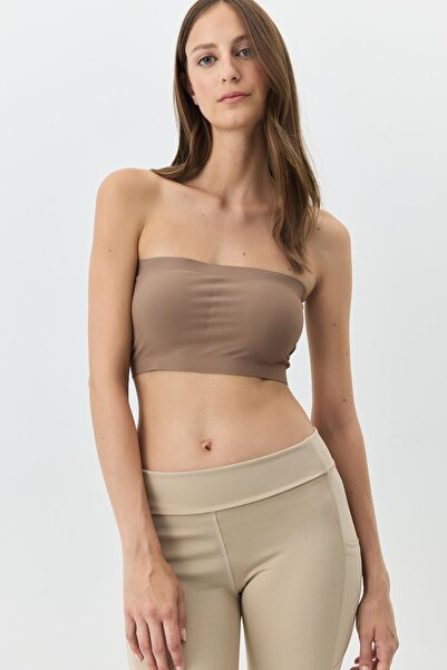 C&City Seamless Laser Cut Strapless Bustier Without Underwire with Removable Pad 1019 Cappucino