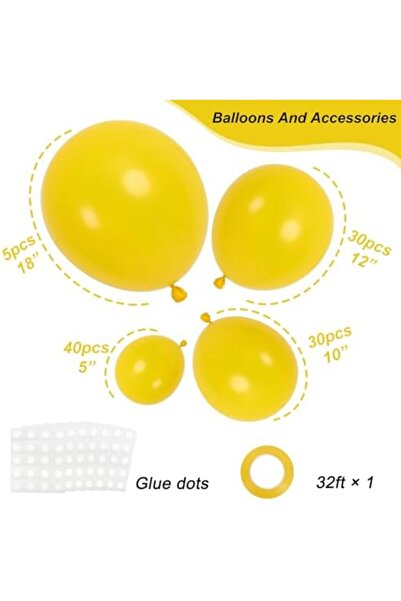 RUBFAC Yellow Balloons Assorted Sizes 105 Pieces