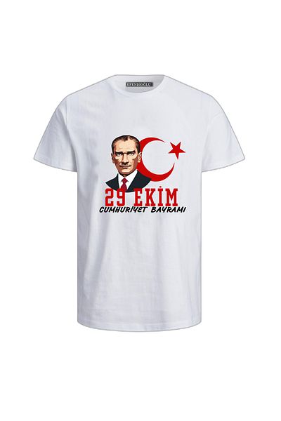 Efendioğlu Design New October 29Th Republic Day Ataturk Printed Cotton Youth T-Shirt