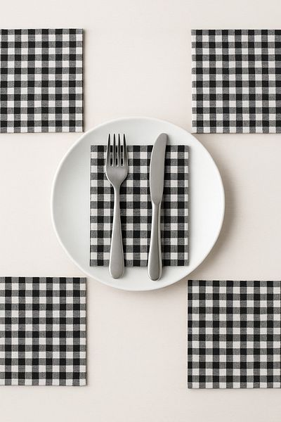 senmasy Fabric Napkin / Multi-Purpose Napkin Set / Gingham Fabric 8 Pieces 38 X 38
