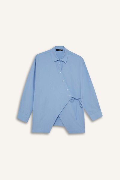 DeFacto Regular Fit Shirt Collar Front Tie Poplin Long Sleeve Shirt Tunic F8347Ax25Au