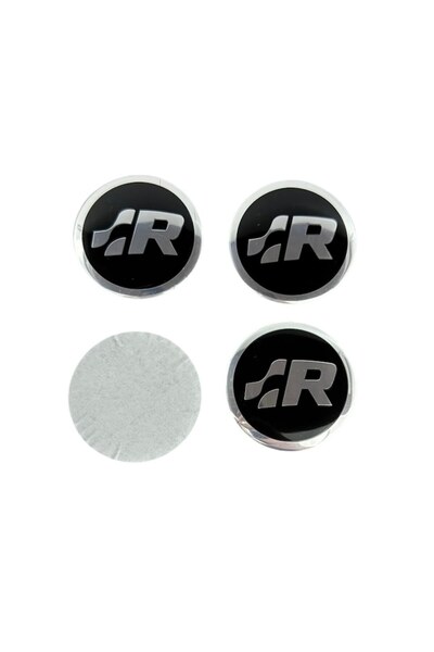 MAF Set 4 embleme, stickere și insigne Volkswagen R, adeziv aluminiu 56mm pentru capace de roți