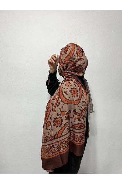 AMİNENESİL Ethnic Pattern Mink Orange Color Soft Cotton Shawl