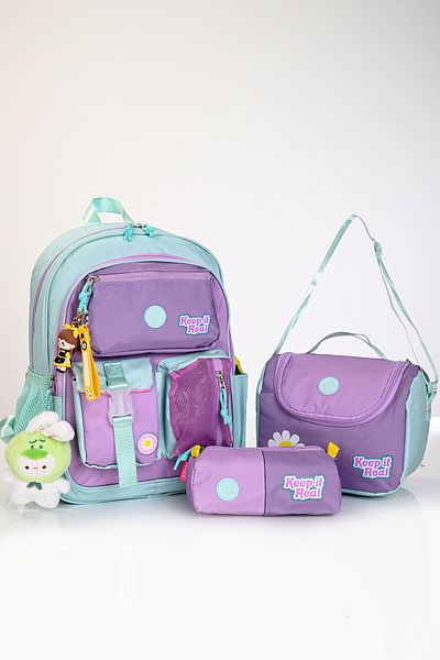 MUGGLE Mu-5853 Daisy Patterned School Bag Set of 3 – Backpack, Lunchbox and Pen Holder