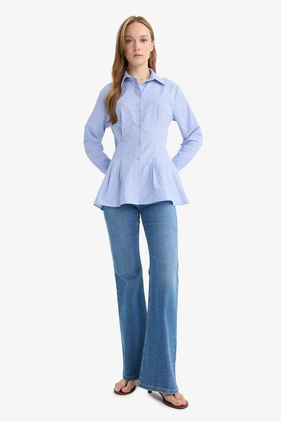 DeFacto Relax Fit Striped Poplin Long Sleeve Shirt Tunic F7271Ax25Au