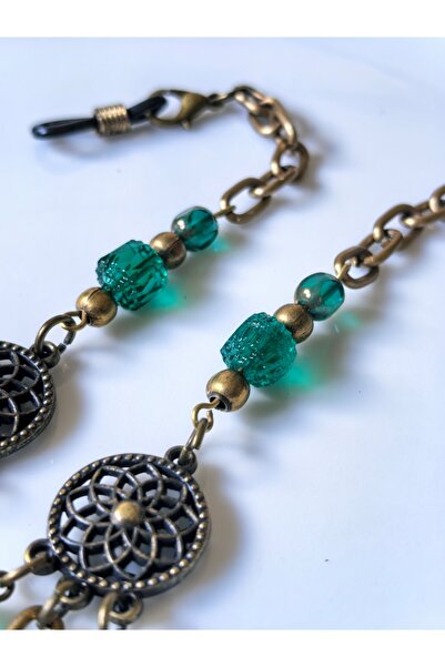 THİNBLACK Glasses Chain ​​Antique Gold Color Chain ​​With Green Crystal Stone Beads