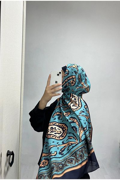 AMİNENESİL Ethnic Pattern Blue Navy Blue Color Soft Cotton Shawl
