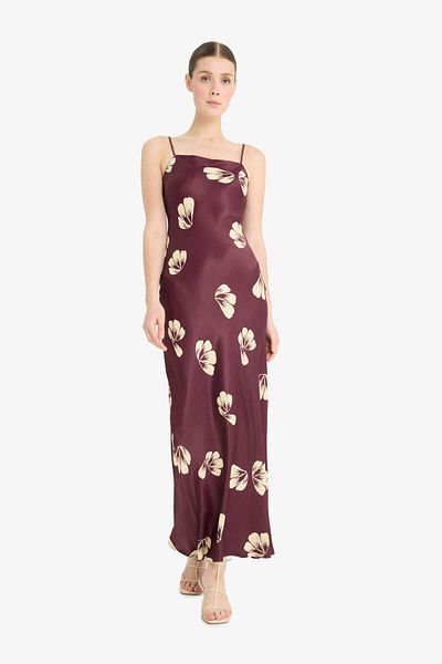 DeFacto Degaje Collar Flower Pattern Satin Strap Midi Dress E6901Ax24Wn