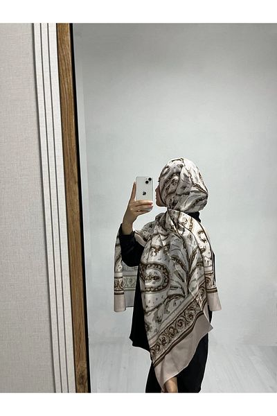 AMİNENESİL Ethnic Pattern Pinhead Coffee Color Soft Cotton Shawl