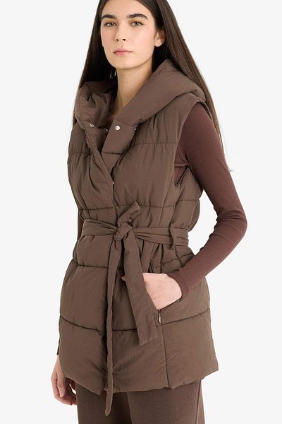 DeFacto Regular Fit Hooded Waist Tie Snap Fastener Vest F1098Ax25Au