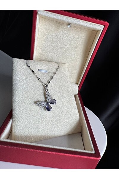 vogutima Women's Steel Necklace - Butterfly Beating Zircon Stone White Color ...