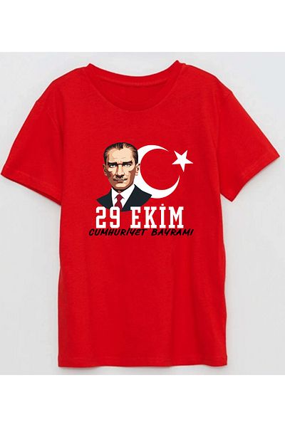Efendioğlu Design New October 29Th Republic Day Ataturk Printed Cotton Youth T-Shirt