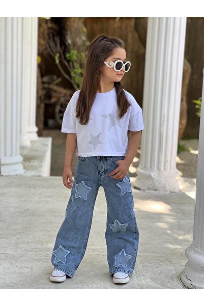 DUDOR KİDS KIZ ÇOCUK YILDIZ ESKİTMELİ KOT PANTOLON (JEANS-DENİM)