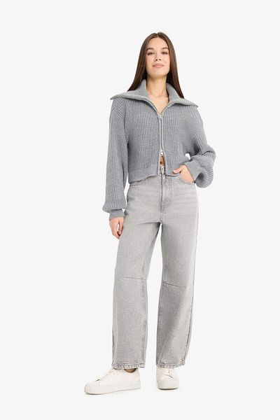 DeFacto Slim Fit Slim Fit Polo Neck Zippered Knitwear Cardigan A3333Ax25Wn