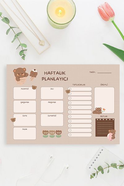 shop Teddy Bear Patterned Horizontal A4 - Notepad, Memo Pad, Notepad, Check List, School Notebook, Planner