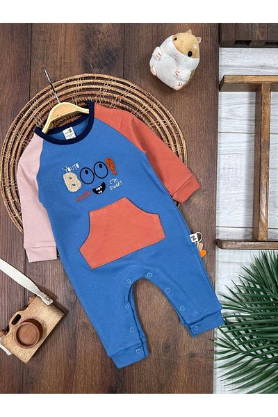 Kids Kingdom Cotton Seasonal Kangaroo Pocket Soft Fabric Baby Boy Jumpsuit with Snap Fasteners at the Bottom