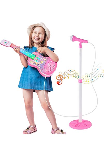 Generic Kids Guitar and Microphone Playset, Musical Guitar Play Set with Adjustable Stand, Toy Guitar Starte