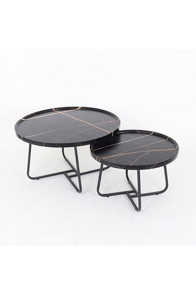 Vi Markets Black wood center coffee table set - metal bases