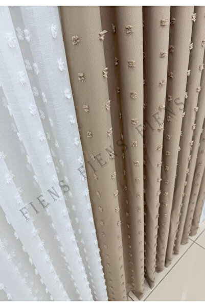 FİENS VİZON PUFDY FON PERDE PONPON PÜSKÜLLÜ KETEN 1/3 Sık Ütüistemez Brocol Hediyeli Tercih Edilen (TEK)