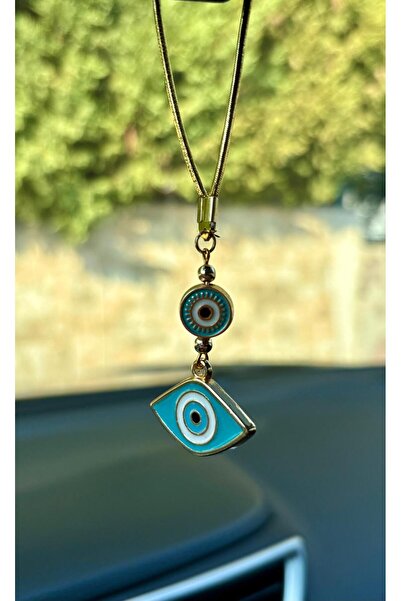 Azrua Ornament pentru oglindă auto în formă de ochi încântător, turcoaz aurit...