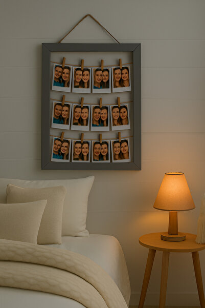 DemCey Home Fotoğraf Çerçevesi Ahşap İpli Mandallı Manifesto Çerçeve