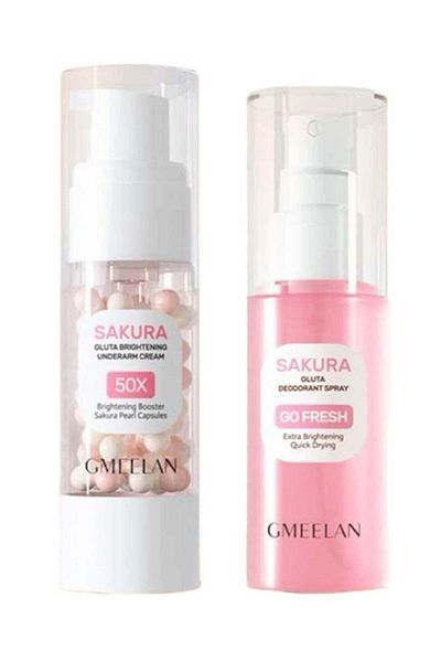 GMEELAN Sakura Underarm Whitening Cream and Gluta Deodorant Spray Set 30g+50ml