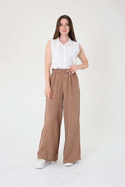 Nicci Yüksek Bel Bol Paça Müslin Pantolon