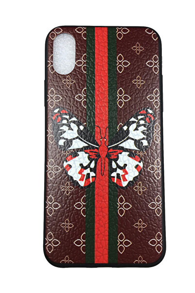 OEM Carcasă compatibilă cu iPhone X, silicon în relief, design fluture, maro