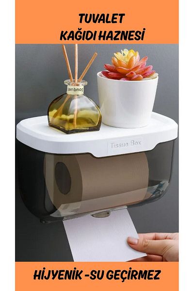 bluvex Toilet Paper Holder with Lid Shelf, Waterproof, Hygienic, Adhesive Wall Mounted, Modern Design