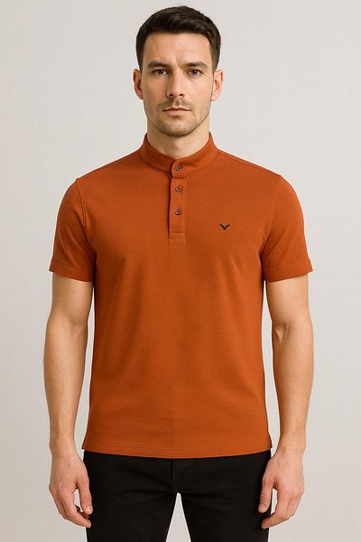 Maccali Men's Short Sleeve Judge Collar Summer Tan Loose T-Shirt