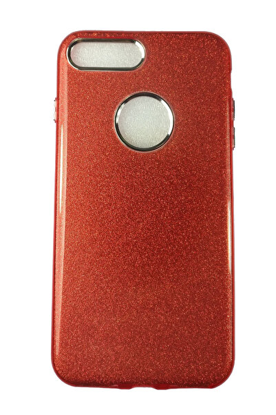 OEM Θήκη συμβατή με iPhone 7 Plus, σιλικόνη με γκλίτερ, κόκκινη, ασημί