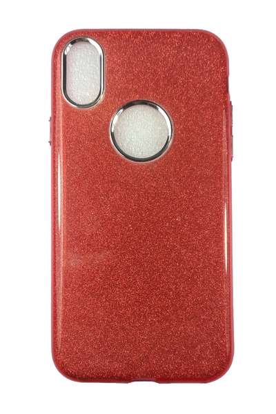 OEM Carcasă compatibilă cu iPhone X, silicon cu sclipici, roșie, argintie