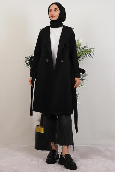 GİYZAMİLA Erna Trench Coat Μαύρο