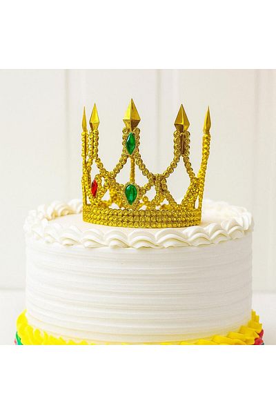 SAVA HOME COLLECTİON Gold Sparkling Thin Cake Crown Cake Top Crown Plastic Material 8X8 cm